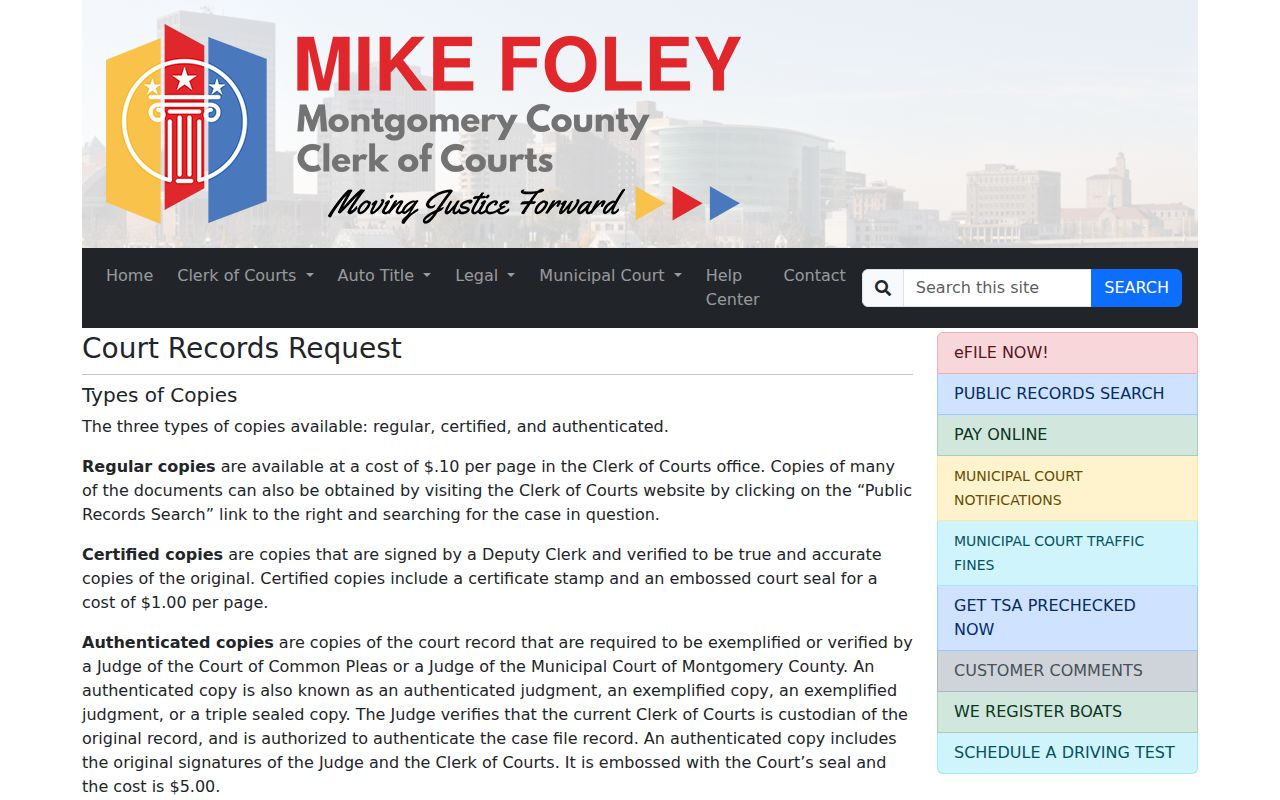 Montgomery County Clerk of Courts official court record copy request information