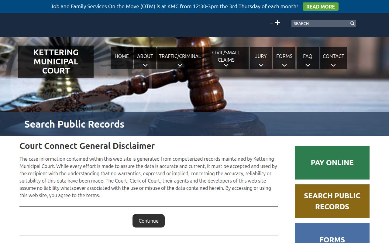 Kettering Municipal Court public records search page