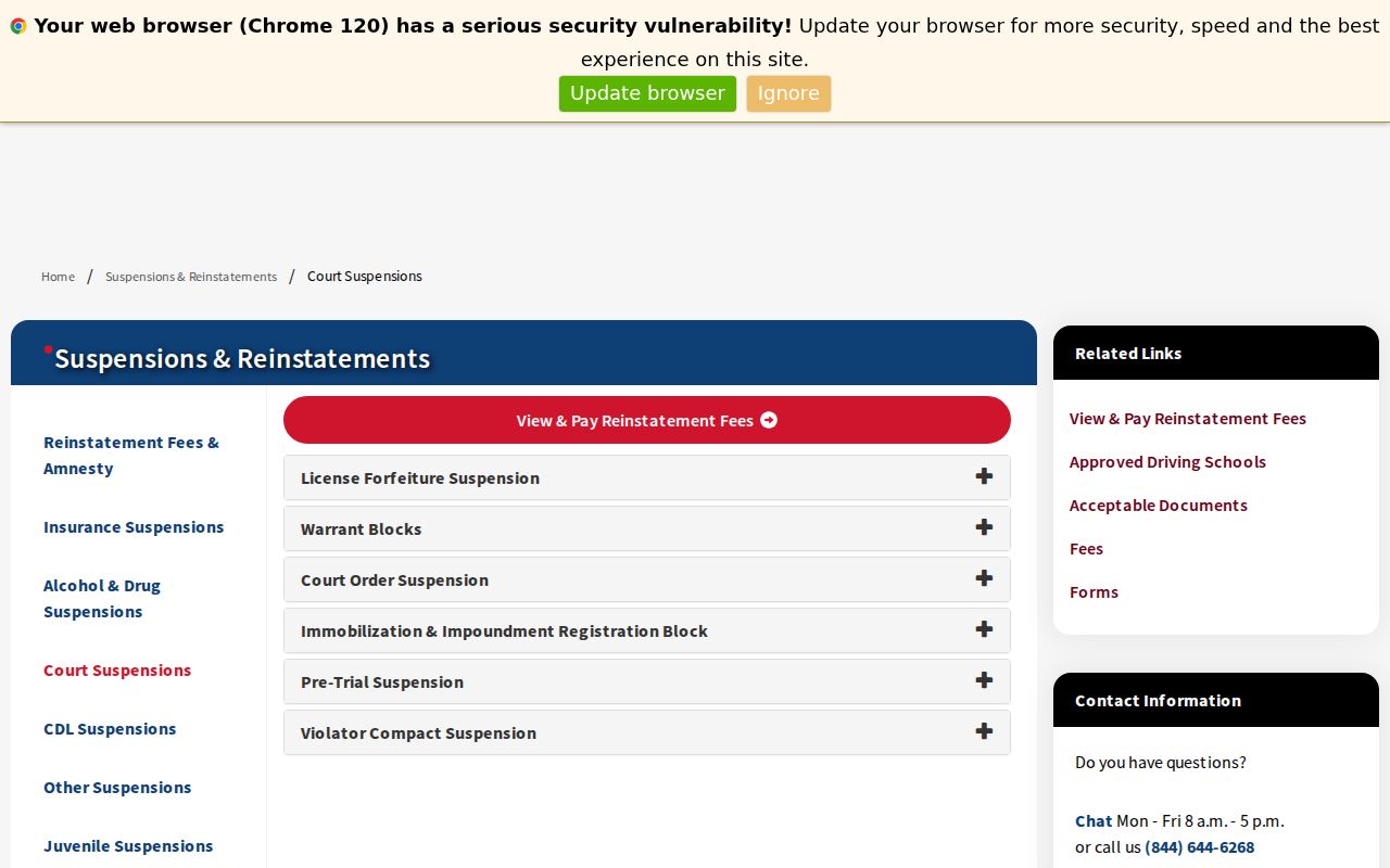 Ohio BMV court-related license forfeiture information
