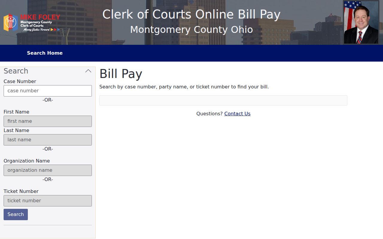 Montgomery County Clerk Online Bill Pay portal for eligible municipal cases