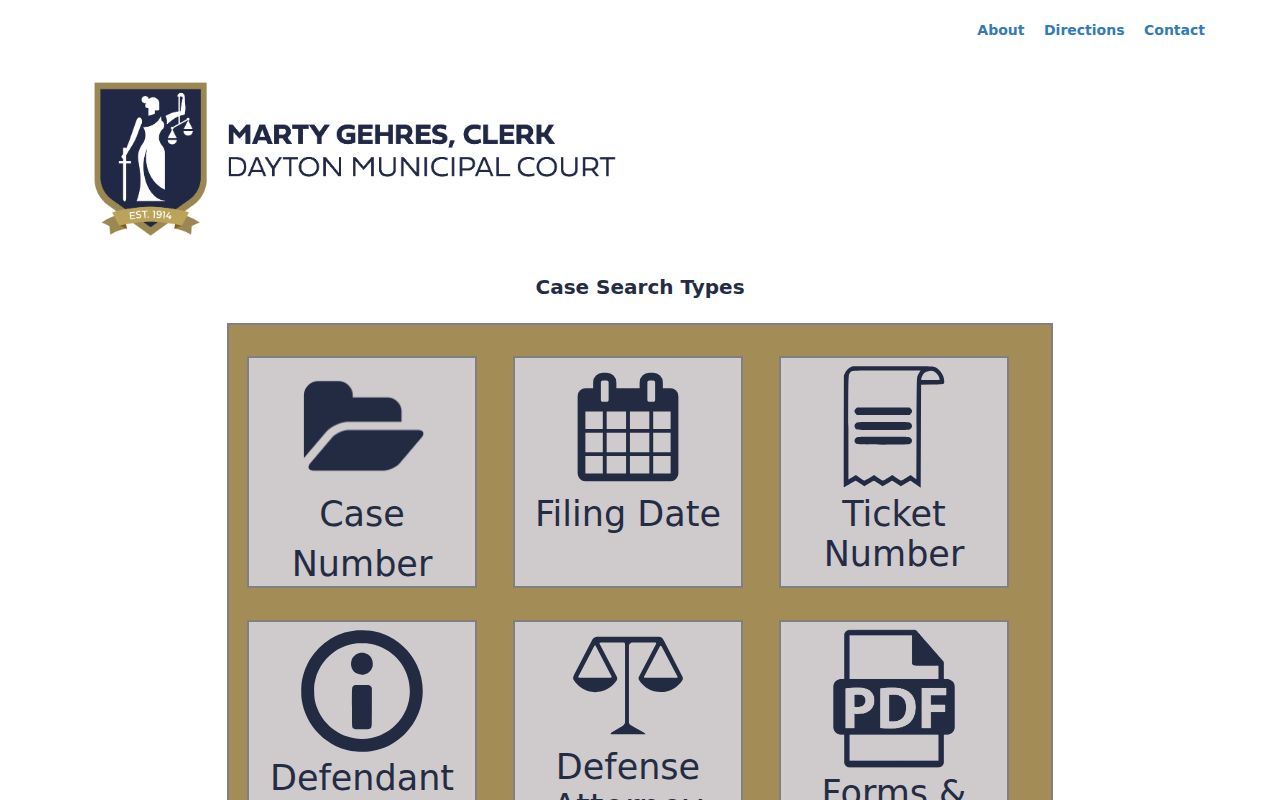 Official traffic case search types for Dayton Municipal Court records