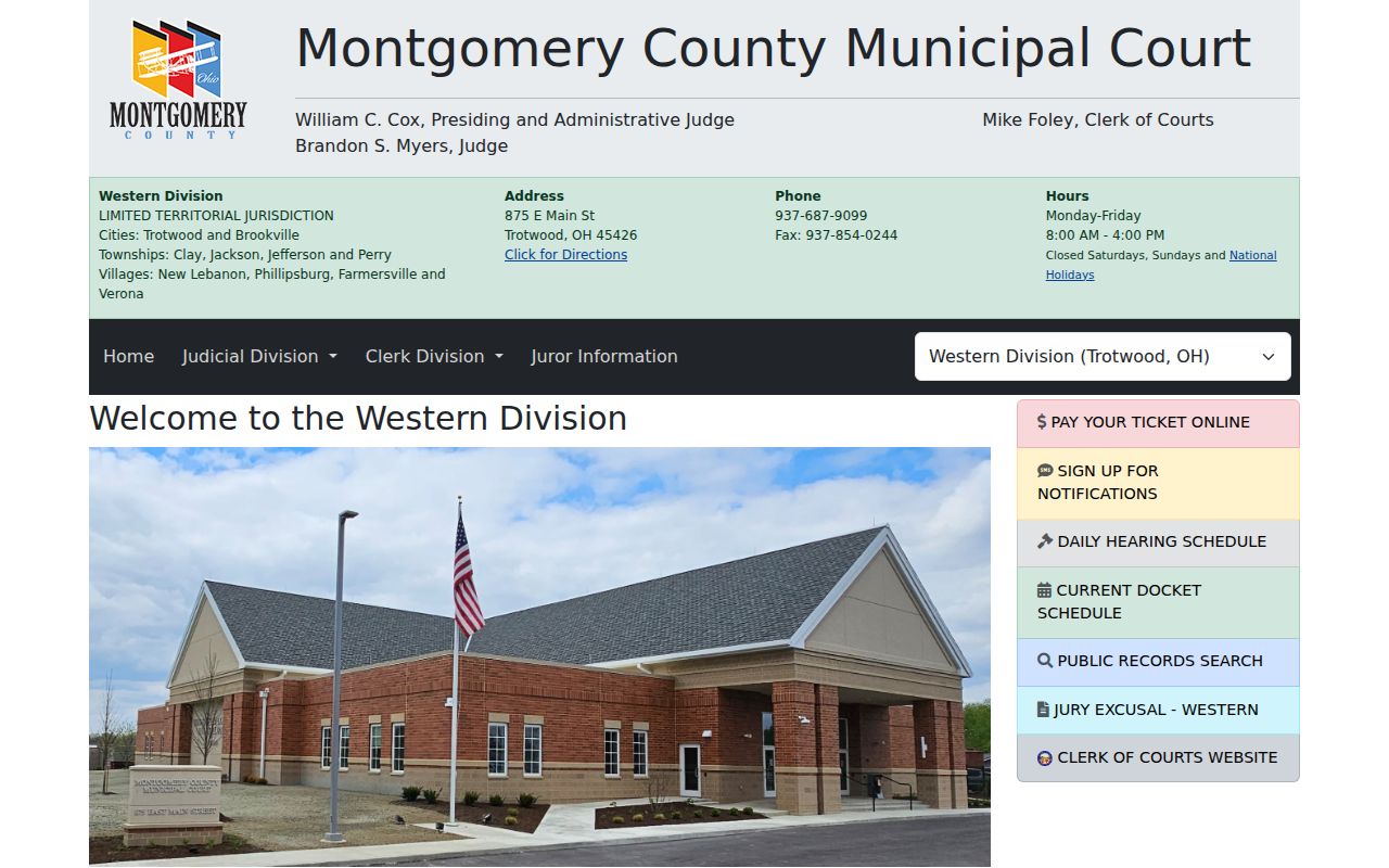 Montgomery County Trotwood court docket access through Municipal Court Western Division